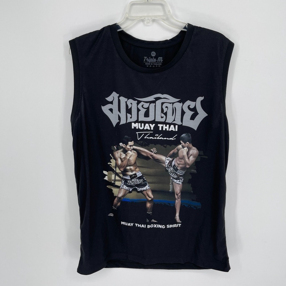 Triple M Men's Black Muay Thai Boxing Fighter Graphic Muscle Tank Top Size XL